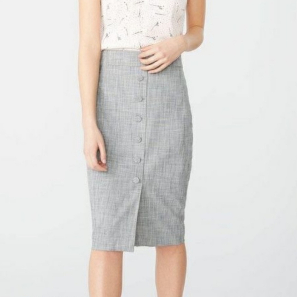RW&CO Grey Tailleur Buttoned Pencil Skirt
